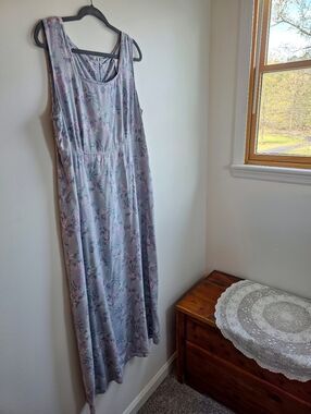 Vintage Dusty Blue Floral Maxi Dress Cottagecore